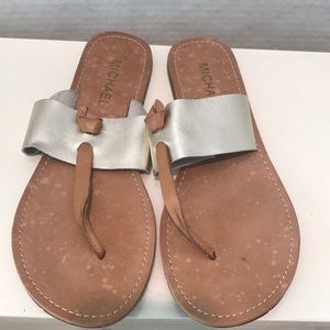Michael Tan/ Silver Leather Thong Sandals
